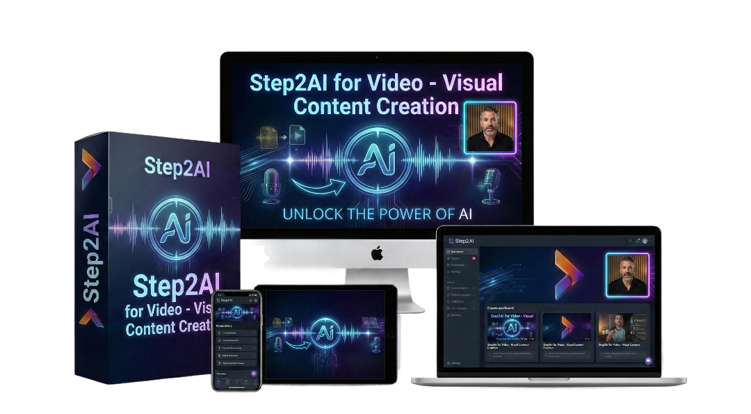 Step2AI course shown on desktop, laptop, tablet, and phone